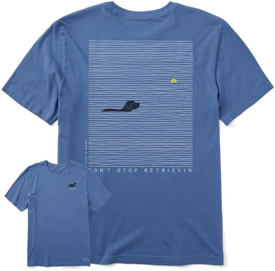 Life is Good. Men's Black Lab Retrievin' Crusher Tee, Vintage Blue