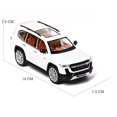 Image of Braintastic Model Diecast Car Toy Vehicle Pull Back Friction Car with Openable Doors Light & Music Toys for Kids Age 3+ Years (Land Cruiser White)