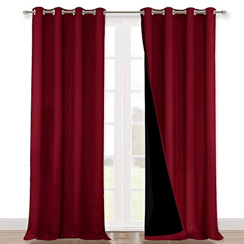 Image of NICETOWN Cold Blocking 100% Blackout Curtains, Durable and Soft Black Lined Blackout Drapes, Energy Saving Decoration for Patio Sliding Glass Door, Burgundy, 52-inch x 108 inches, 2 PCs