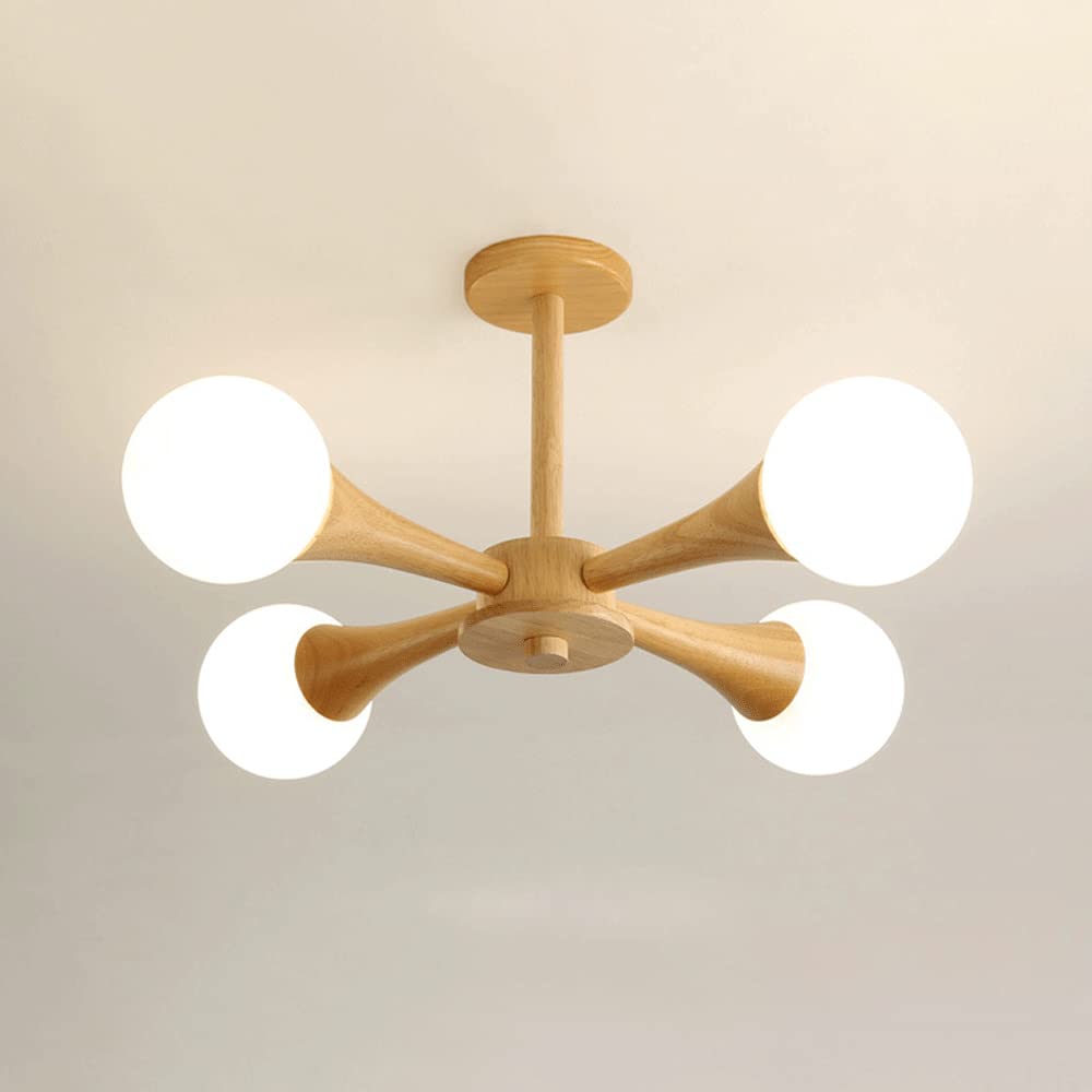 ElksdutWood Ceiling Light Surface Mount Chandelier, Mid Century Modern Sputnik Chandelier Lighting Wooden Lighting Fixtures Magic Bean Molecule Ceiling Lamp for Bedroom Living Room Farmhouse