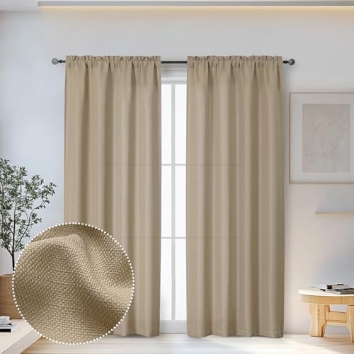 OWENIE Bob Camel Curtains 84 Inch Length 2 Panels Set for Living Room Bedroom, Light Filtering Rod Pocket Soft Faux Linen Textured Curtain Drapes 84 inches Long, 2 Pcs Each 40Wx84L Inch
