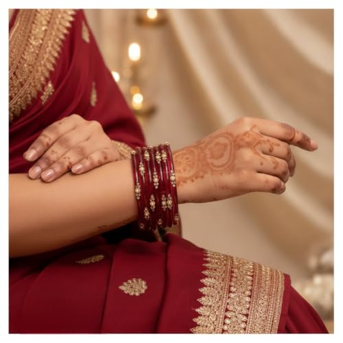 Image of SUNDRAM Women's Premium Fancy Glass Bangles for Women & Girls |with Zircon Gemstone Work & Charm| Traditional Ethnic Bangles Set of 12