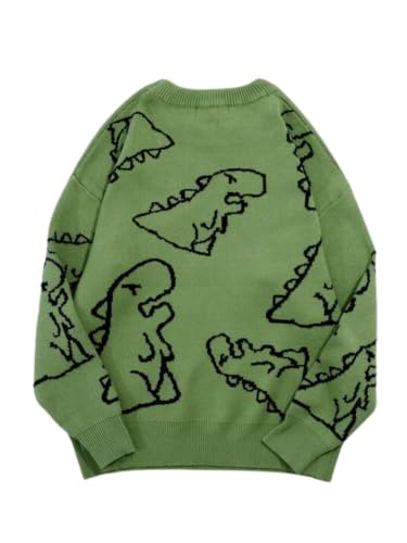 Image of Aelfric Eden Womens Sweaters Oversized Dinosaur Cute Graphic | Knitted Unisex Long Sleeve Crewneck Kawaii Cartoon Print Casual Vintage y2k Streetwear Pullover Tops