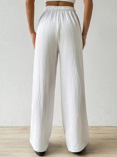 Women's 2024 Casual Summer Wide Leg Pants Loose Drawstring Waist Long Pants3