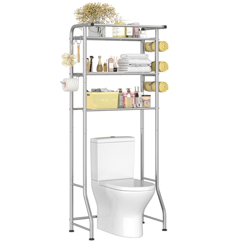 Image of Simple Trending 3 Tier Over The Toilet Rack, Shelf Bathroom, Bathroom Stand Organizer Space Saver, Silver