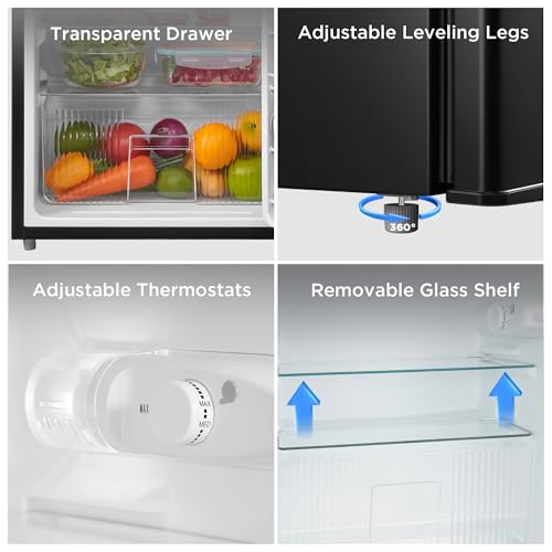 Midea WHD-113FB1 Double Door Mini Fridge with Freezer for Bedroom Office or Dorm with Adjustable Remove Glass Shelves Compact Refrigerator, 3.1 cu ft, Black on Fridge.com