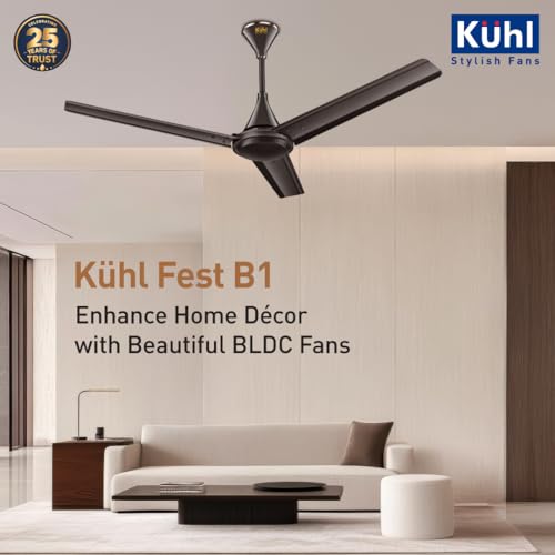 Image of KUHL Fest B1 1200mm BEE 5-Star BLDC Ceiling Fan | 28W Energy Saving (Up to 65%) | High Airflow & Low Noise | Remote as well as Regulator Operated | 5 Year Motor Warranty | ISI Marked (Espresso)