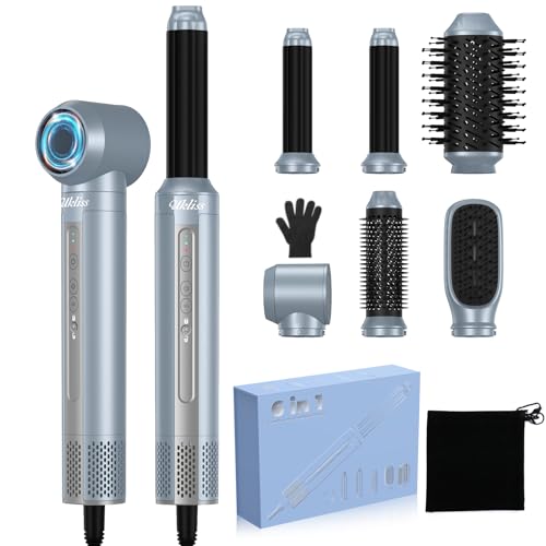 UKLISS Airstyler Lockenstab Set,UKLISS Hairstyler Warmluftbürste 6 in 1, 3 Temperaturanpassungen Haarstyler, Ionen Föhnbürste Set, zum Trocknen, Locken, Glätten der Haare(Blau)