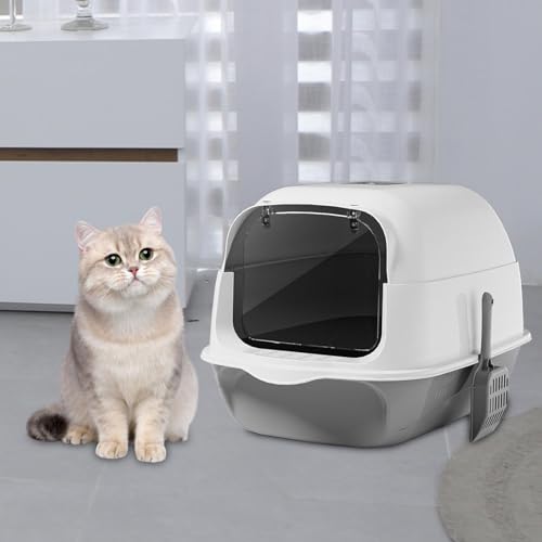 Arenero para gato con tapa y puerta, mediano, gris miniatura 6