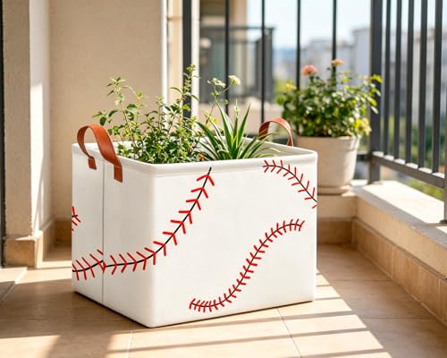 Image of CLOCOR Rectangular Storage Basket Empty,Waterproof Storage Bin with Handles(Baseball Stitching)