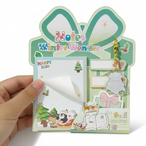 Image of FunBlast Christmas Sticky Notes - Cute Merry Christmas Memo Pad, Kawaii Sticky Note for Kids & Girls, Self Adhesive Notes and Bookmark, Stationery Gift for School, Office & Personal Use (Green)