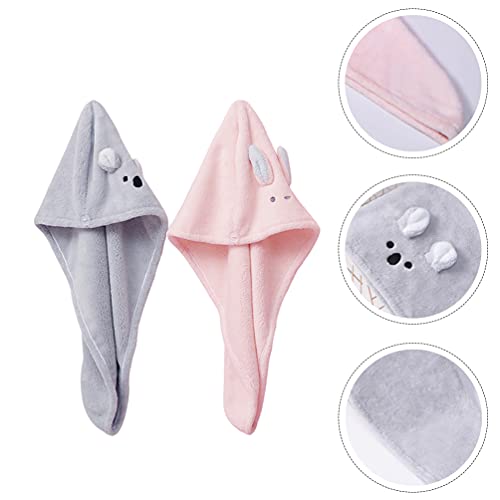 Beaupretty 2Pcs Cabelo Seco Chapéu Animal Dos Desenhos Animados Coral de Absorção de Secagem Rápida