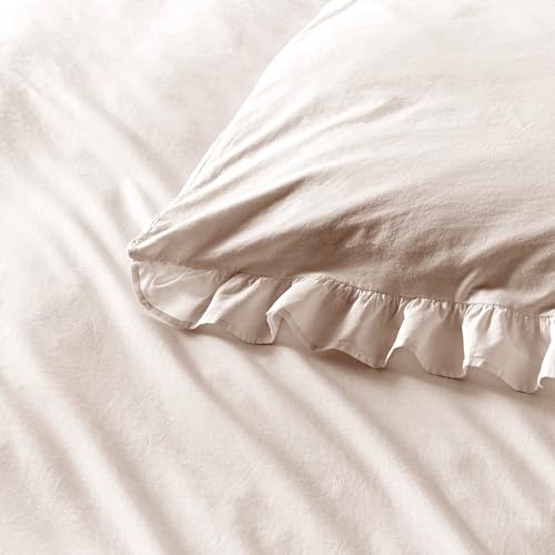 Appletree Natural Frill Duvet Cover Set – Super King Size (260 x 220cm) – 100% Cotton Ruffle Bedding with 2 Pillowcases – Soft Embroidered Look – Romantic Shabby Chic Bed Linen - Image 3