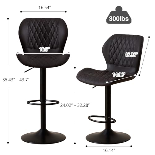 Image of Modern Bar Stools, Swivel Barstools Counter Height with High Backrest, Adjustable Fabric Bar Stools for Kitchen Island Chairs Black