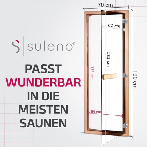 Suleno® Hochwertige Saunatür mit Zarge | Komplettset | 70 x 190 cm | Robuste Konstruktion | Inklusive Holzgriff - Demmelhuber (Kristallklar)