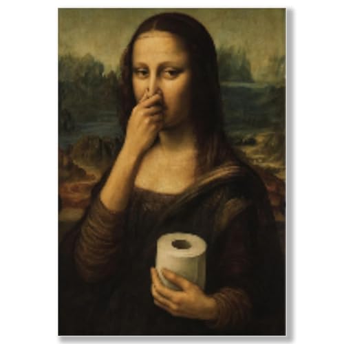 RXKFIGX Lustige Mona Lisa Toilette Bilder Poster Badezimmer Witzige Bild Hält Sich Die Nase Zu Für Toilette Gäste-Wc Oder Badezimmer Kunstdrucke & Skulpturen 40 x 30 cm Ohne Rahmen