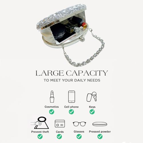Image of Sparkling Crystal Diamond Women's Rhinestone Clutch Purse with Round Pearl Clasp