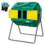 Werph Compost Bin, Outdoor Composter, Fast Assembly 43 Gallon Dual Chamber Outdoor Compost Tumbler, Heavy Duty Tumbling Rotating Composter for Patio, Garden, Yard, Green, Easy Setup, Gloves Included