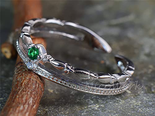 Bague double rangée en argent 925 NicoWerk SRI710 avec pierre verte - 3