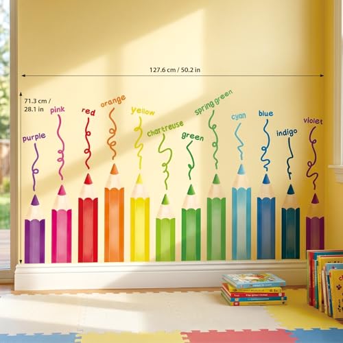 Image of DECOWALL Educational Pencil Crayons Wall Stickers Learning Color Educational Decals for Kids Girls Boys Room Bedroom Nursery Classroom Playroom Peel Stick Art Living Classroom (SG2-2417)