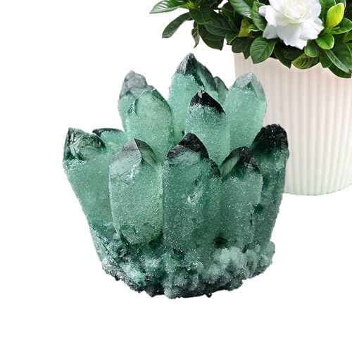 Exhibición de muestras minerales en bruto con racimo de cuarzo verde natural 1