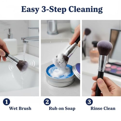 Zaidoc Makeup Brush Cleaner Soap, Texture Grip Solid Cleanser for Makeup Brushes & Sponges with color removal sponge Silicone cosmetic cleanser, Star, 60g (1)