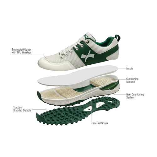 Image of Rise V2 Cricket Shoes for Men, Lightweight Breathable Mesh, Rubber Studded Outsole and TPU Heel Support