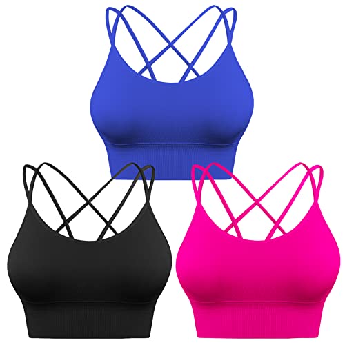 Image of Sykooria 3 Pack Strappy Sports Bra for Women Sexy Crisscross for Yoga Running Athletic Gym Workout Fitness Tank Tops