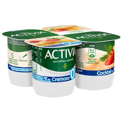 ACTIVIA PROBIOTICOS CREMOSOS 0% GRASAS 0% AZUC. (PACK 4 Und.) DANONE REFRIGERADO 4x120Gg. (COCKTAIL DE FRUTAS)