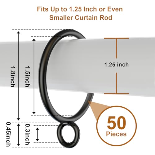 GASRONS 50 Pack Metal Curtain Rings with Eyelets, 1.5 inch Inner Diameter Drapery Rings Apply for Curtain Rods(Fits Up to 1 1/4-Inch Rod) - Thumbnail 2