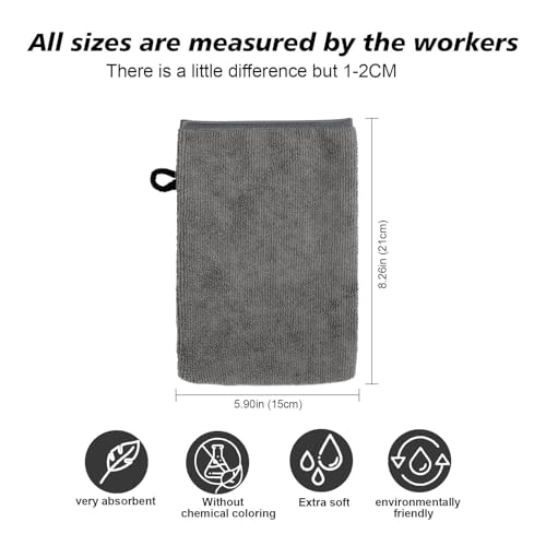 PHOGARY 10 Pack Microfiber Body Wash Mitts, Soft Face Mitten, Bath Spa Cloth, Reusable Makeup Remover Mitt Gloves, European Style Wash Cloth, 6×8 inch (Grey)
