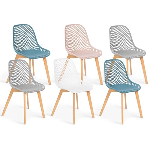 IDMarket - Lot de 6 chaises Mandy Mix Color Pastel Rose, Blanc, Gris Clair x2, Bleu x2
