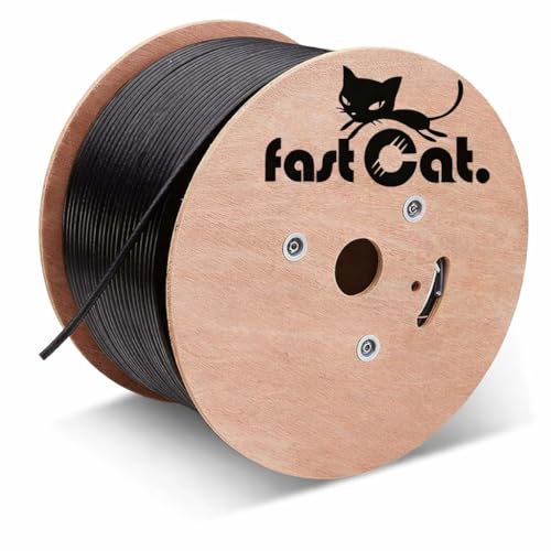 fast Cat. Cat6 Direct Burial Outdoor Ethernet Cable 1000ft – Waterproof Cat6 Cable with OSP Jacket, 23AWG Solid Bare Copper, PoE++ (4PPoE), ETL & UL Listed, CMX, UTP 550MHz Bulk Ethernet Cable (Black)