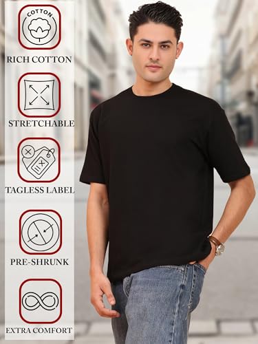 Image of Amazon Brand - Anarva Men's Oversized Cotton T-Shirt | Crew Neck | Half Sleeve | Solid Casual Tee
