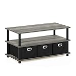 FURINNO Turn-N-Tube Coffee Table, 31.22D x 15.5W x 15.8H in, French Oak Grey/Black/Black