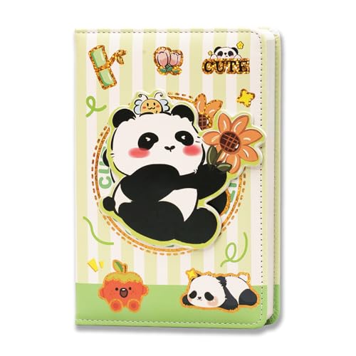 Image of COI Cute Journal with Revolving Panda Cover - A6 Leather Diary Notebook for Girls, Teens & Students.