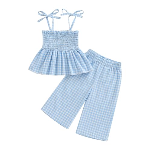 Image of VISGOGO Infant Baby Toddler Girls Clothes Solid Color Sleeveless Camisole Linen Pants Set Baby Summer Outfits