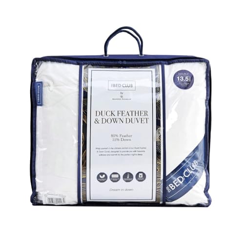 13.5 Tog Duck Feather & Down Duvet Anti Dustmite and Down Proof Cover White Duck Feather Duvet for All Year Round Premium Soft Warm & Cosy Quilt Ideal for Summer & Winter Machine Washable (Double)