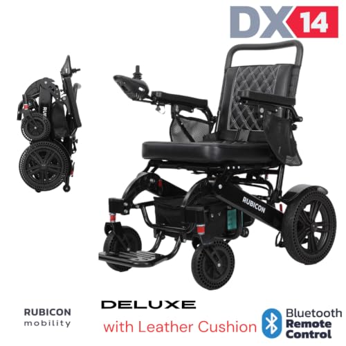 Image of Rubicon DX14 - Longest Range 30 Miles, Airline Approved Electric Wheelchair, Dual 12AH Lithium Batteries, 2x300W Motors, Leather Cushion, Foldable, Lightweight & Powerful (Model17)