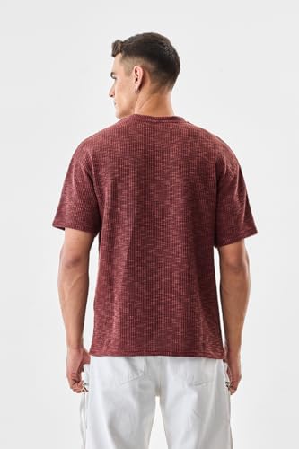 Image of SNITCH Men's T-Shirt | Textured Oversized Crew Neck Design | Premium Polyester Blend Fabric with Waffle Weave | Breathable & Lightweight Casual Wear
