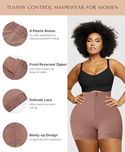 Image of SHAPELLX Shapewear Tummy Control Fajas Colombianas Moldeadoras Butt Lifting Shapewear Shorts For Women With Zip Closure