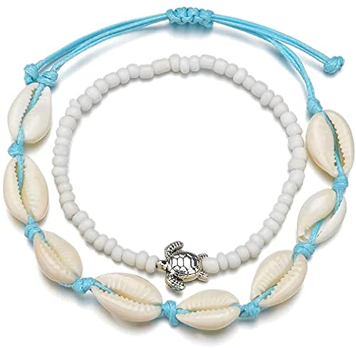 Mehrschichtiges Fußkettchen mit Perlen, verstellbar, Boho-Schildkröte,...