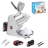HURMOVAE 180W 178Ibs/h Dual Blade Portable Ice Crusher for Home use & Outdoor, with Single Battery, Ice Shaver Machine, Silver