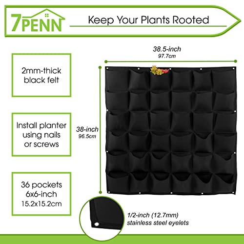 7Penn 36 Pocket Vertical Planter, Black - 38In X 38In Felt Vertical Wall Planter Outdoor Herb Vegetable Hanging Garden #TOP1