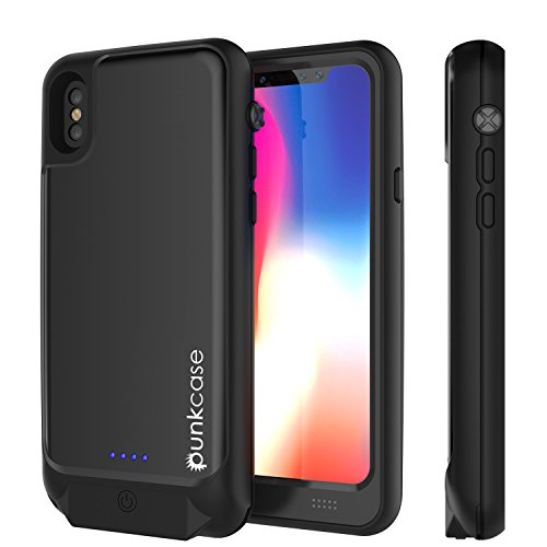 PunkJuice for iPhone X Battery Case, Waterproof IP68 Certified Charger Cover W/Built-in Screen Protector [Ultra Slim] Fast Charging & Protective 3600mAh Power Juice Bank for iPhone Xs & X [Black]
