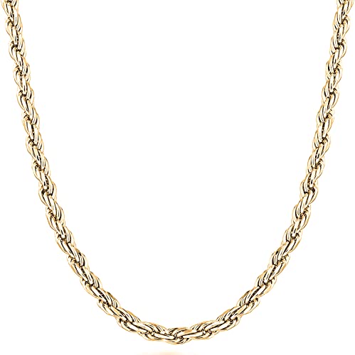 Savlano 18K Gold Plated 925 Sterling Silver 3.5mm Solid Italian Rope Diamond Cut Twist Link Chain Necklace With Gift Box For Men & Women - Made in Italy