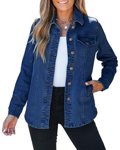luvamia Ladies Jean Jacket Long Denim Jackets For Women 2025 Blue Tops For Women Spring Shacket Women Fall Jackets For Women 2025 Denim Shirt Jacket Women Size Medium Size 8 10