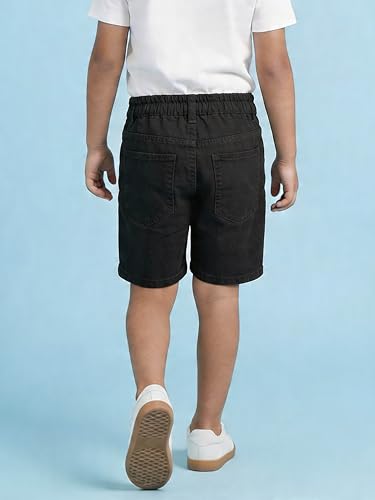 Image of KiddoPanti Boys Knee-Length Denim Shorts | Stretchable Cotton Poly Denim | Comfortable Fit with Button Elasticated Waistband & Zip Fly