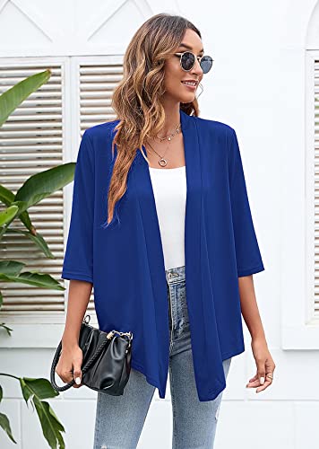 Heymoments Cardigan for Women Klein Blue Large Draped Open-Front 3/4 Sleeve Lightweight Casual Soft Drape Summer Fall Kimonos Cardigans — view 3