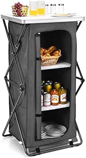 COSTWAY Folding Camping Cupboard, 90cm/120cm/139cm Tall Portable Storage Cabinet Organizer with 3 Shelves and Carry Bag, Quick Set-up Kitchen Table for Indoor Outdoor BBQ, Supports 30kg